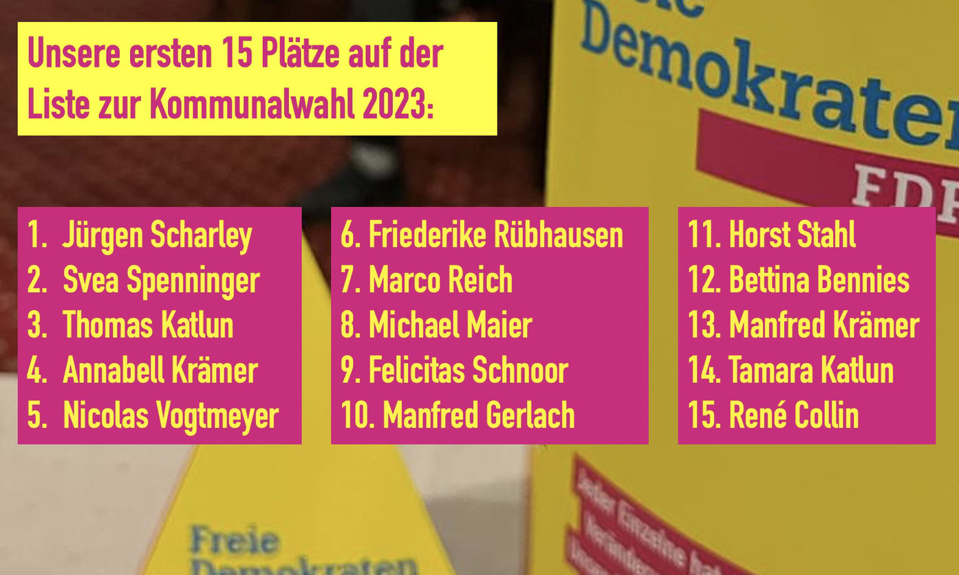 Unsere ersten 15 Kandidaten für die Kommunalwahl 2023.